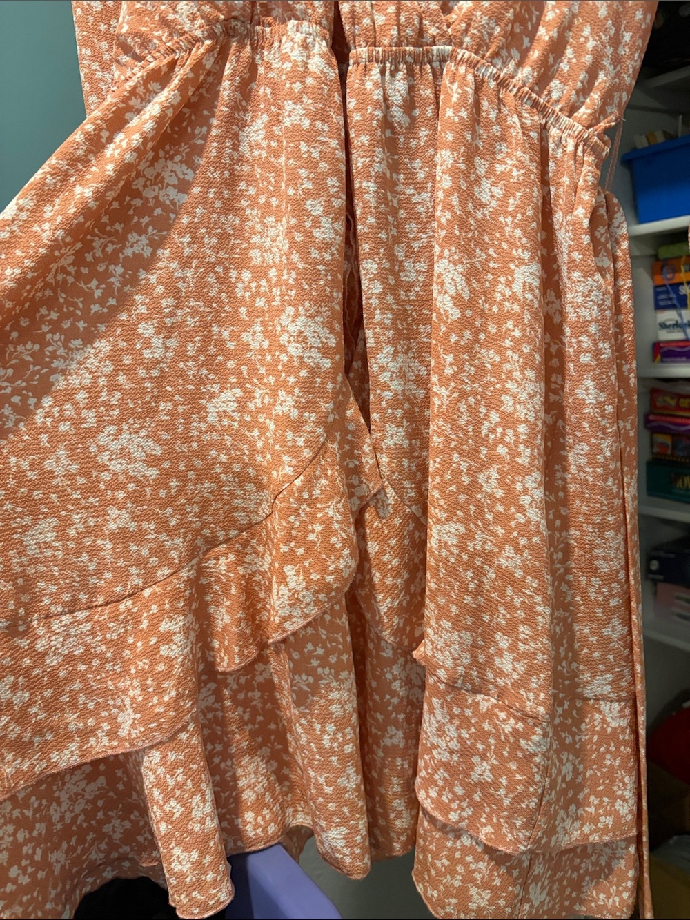 Inspired Hearts Peach Floral Wrap Dress with White Print - Picture 5 of 5